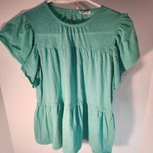 Crewcuts girls teal shirt with ruffle sleeves Size XL 12-14